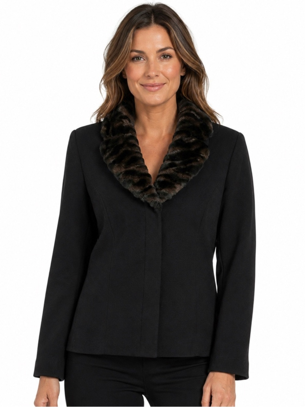 Black Blazer Faux Fur Collar Mobwife Goth Career Timeless Classic Sz 8